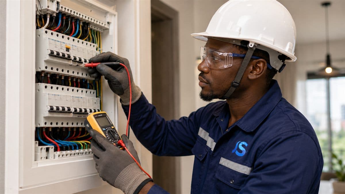 Technicien ASP contrôlant un tableau électrique